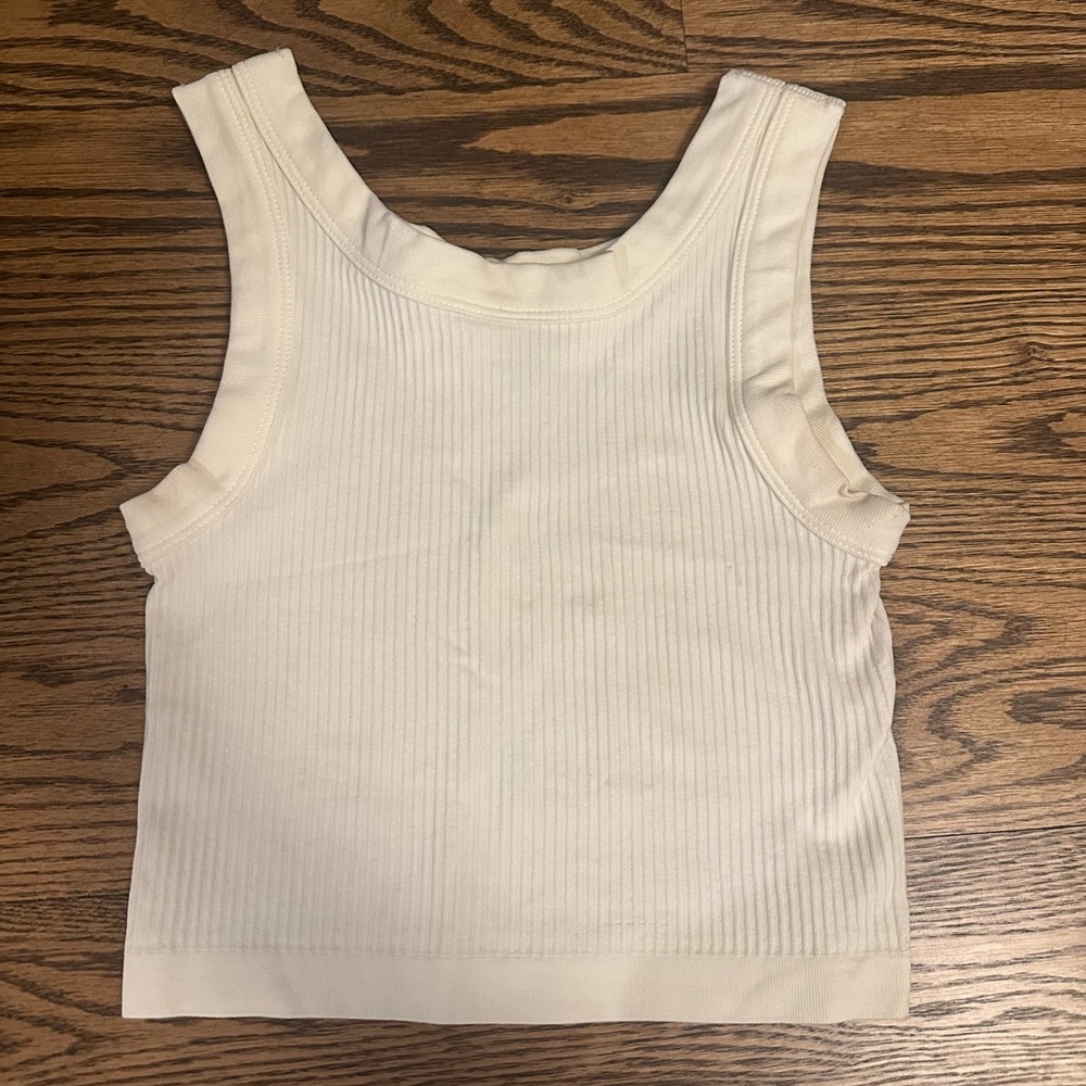 Urban Outfitters Cream Ribbed Sleeveless Tank